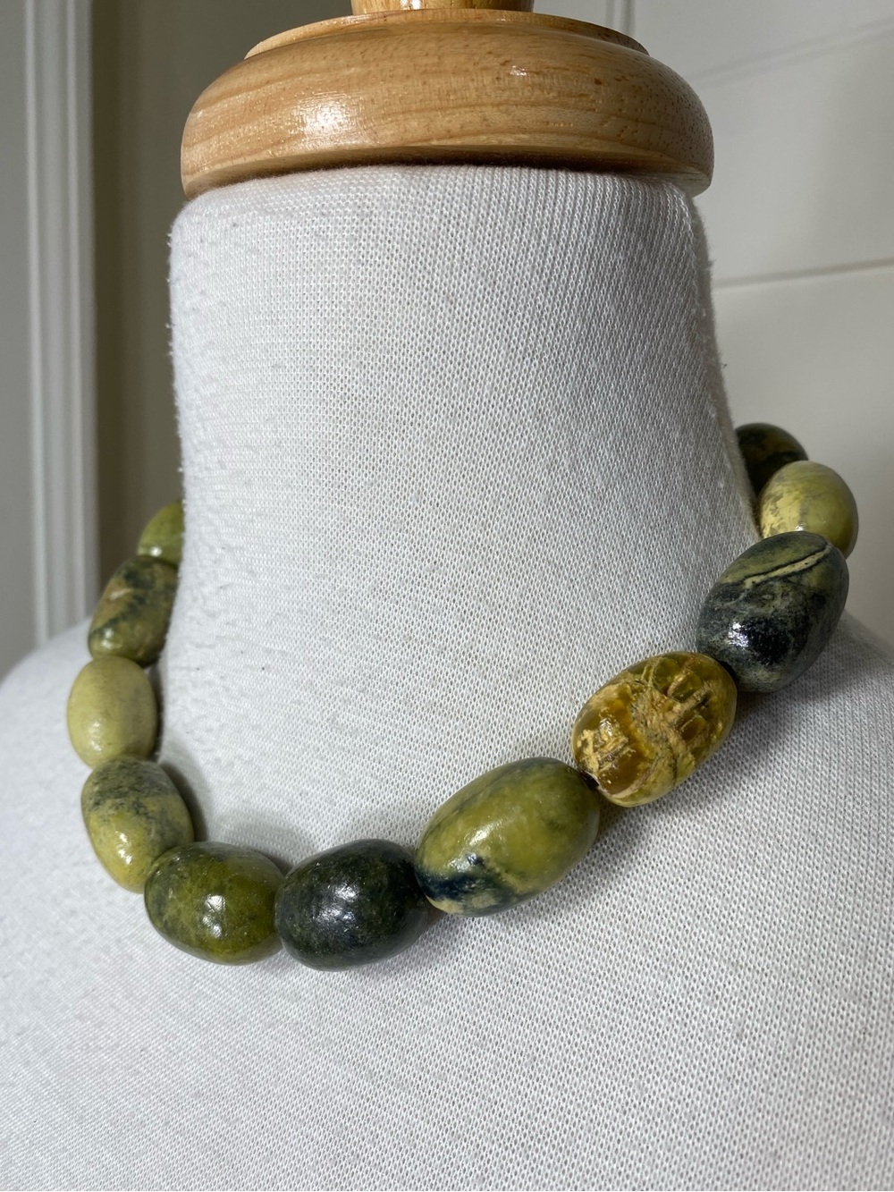 Natural Green Stone Bead Sterling Silver 925 Clasp Necklace